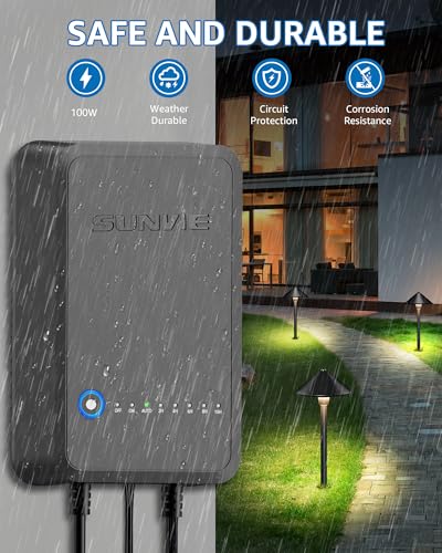 SUNVIE 100W Low Voltage Transformer Outdoor, 120V to 12V DC Weatherproof