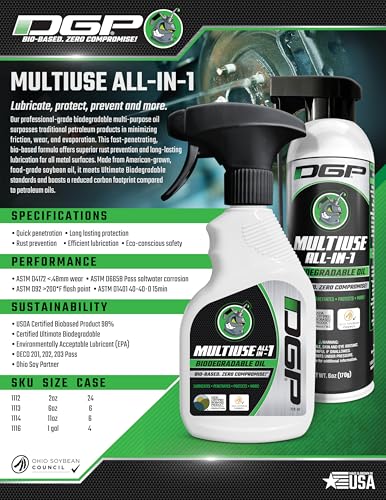 DGP Eco-Friendly Tool Lubricant Set – Biodegradable Plant-Based Oils for Chainsaws, Hedge Trimmers & Machines – Includes Bar & Chain 32oz, Trimmer 8oz & Multi-Purpose Penetrating Oil 11oz