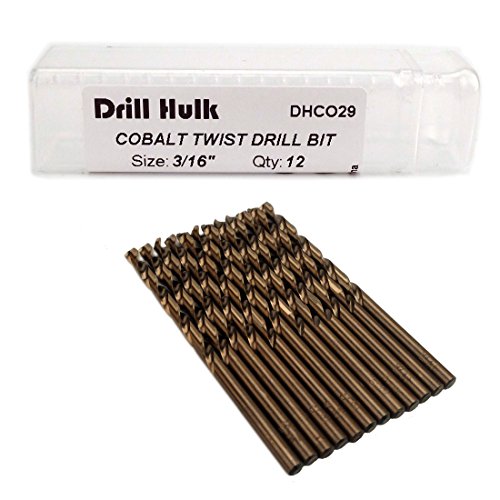 3/16-Inch Cobalt Steel M35 Jobber Length Twist Drill Bits, Pack of 12 - size: 3/16 in
