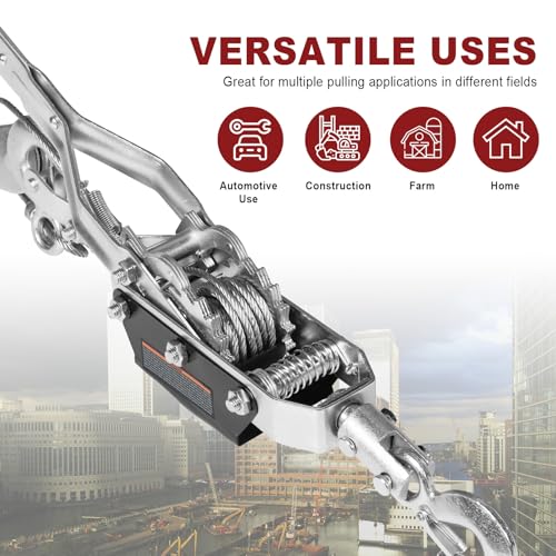 Big RED 4 Ton Come Along Winch, 8000lbs Pulling Capacity, 10ft Steel Cable,3 Hooks, Heavy Duty Power Puller Tool with Dual Gears,Hand Winch Cable, Automotive Hoist Winch Puller,Red - size: 4 Ton (8,000 lb)