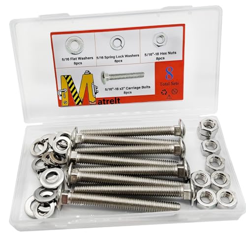 8 Sets 5/16"-18 x3 Carriage Bolts Round Head Square Neck Screws with Hex Nuts Flat Washers Spring Lock Washers 304 Stainless Steel Full Thread Coverage Square Neck Bolts Assortment Kit - size: 5/16"-18 x3"-8 Sets