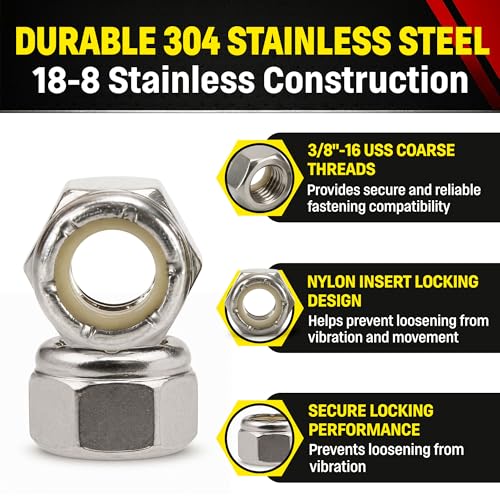 Chenango Supply 3/8-16 Stainless Steel Nylon Insert Lock Nuts - size: 3/8-16 NYLOCK