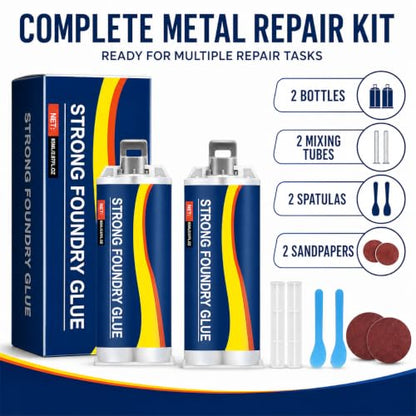 Metal Repair Glue for Steel Aluminum and Iron 2PCS 85ml Strong Foundry Glue for Casting Cracks Holes and Defects High Temperature Resistant Welding Glue, Two-Part Epoxy Metal Filler