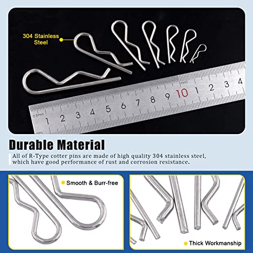 Glarks 110Pcs 304 Stainless Steel Hairpin R Clips Kit 7 Size R Cotter Pins Assortment for Automotive, Mechanics, Car Garage, Power Equipment, Cars, Trucks, Lawn Mower, Small Engine Repair