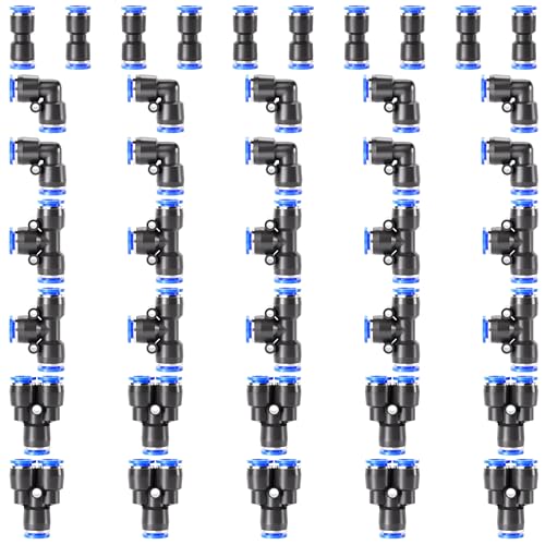 TAILONZ 1/2" Push to Connect Fitting Splitters+Elbows+Tees+Straight 40Pcs - color: Blue, size: 1/2"OD/40PCS