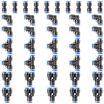 TAILONZ 1/2" Push to Connect Fitting Splitters+Elbows+Tees+Straight 40Pcs - color: Blue, size: 1/2"OD/40PCS
