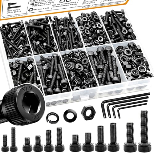 mankk 888PCS Metric Screw Assortment Kit M2 M2.5 M3 M4 Hex Socket Head Cap Bolts Nuts & Washers Set 12.9 Grade Alloy Steel Zinc Plated Metric Machine Screws - size: M2/M2.5/M3/M4