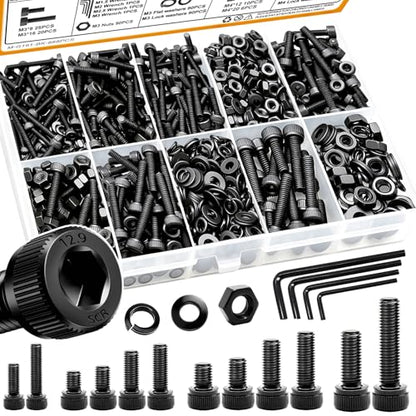 mankk 888PCS Metric Screw Assortment Kit M2 M2.5 M3 M4 Hex Socket Head Cap Bolts Nuts & Washers Set 12.9 Grade Alloy Steel Zinc Plated Metric Machine Screws - size: M2/M2.5/M3/M4