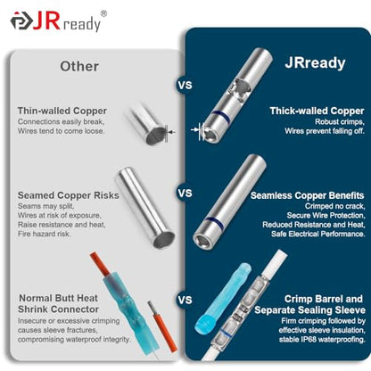 JRready ST6387 M81824/1 MiniSeal Crimp Splices 100PCS Thick Wall Butt Splice Connectors Bare Copper Seamless Kit 26-12 AWG - size: 26-12AWG COPPER SPLICE