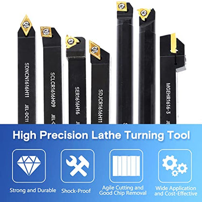 Lathe Turning Holders Threading Tools Threading Holders 21pcs - Metal Lathe Cutting Tools 7pcs 5/8" Boring Bar Set+14pcs Indexable Carbide Inserts Golden for Lathe Tools - color: 5/8" turning holder kits