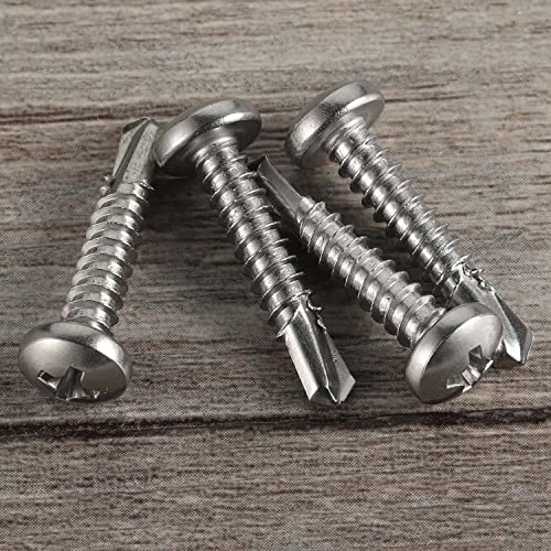 Mellewell #6 x 1/2" Pan Head Self Drilling Screws, Self Tapping Sheet Metal Screws, 410 Stainless Steel, 100 PCS - color: Silver, size: #6 x 1/2"