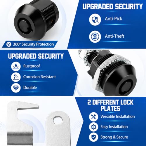 2 Pack 5/8'' Black Toolbox Lock with Key, Cabinet Lock Keyed Alike Hook Cam