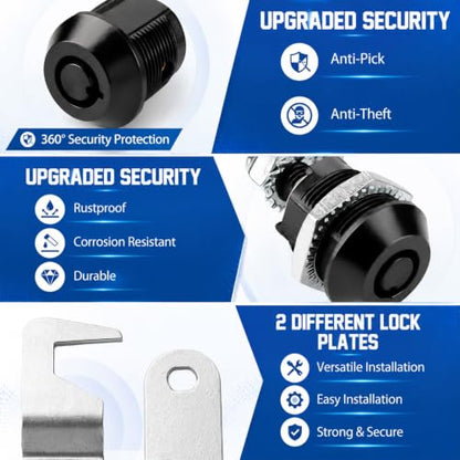 2 Pack 5/8'' Black Toolbox Lock with Key, Cabinet Lock Keyed Alike Hook Cam