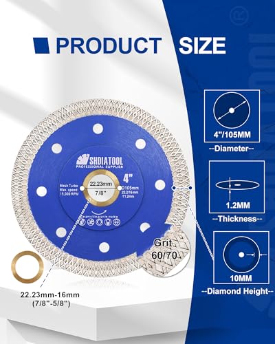 SHDIATOOL 4-Inch Diamond Saw Blade for Porcelain Tile Ceramic Granite - size: 4 Inch(105mm)