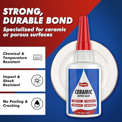 Ceramic Glue 1.23OZ, Ultra Strong Waterproof Heat-Resistant Clear Adhesive