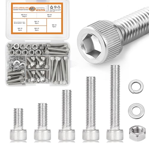 136 Pcs M8 Hex Socket Head Cap Screws Kit, M8-16/20/30/40/50mm Bolts - size: M8 - 16/20/30/40/50mm