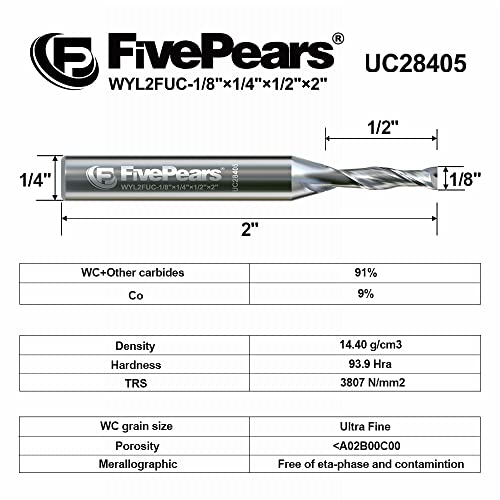FivePears Up Cut Spiral Router Bit for CNC, 1/8 inch Cutting Diameter and 1/2 inch Cutting Length 1/4 inch Shank Carbide End Mill Router Bit for Wood Carving Engraving Grinding Grooving - size: 1/8" Dia - 1/2" CL - 1/4" Shank, style: Up Cut