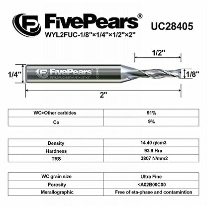 FivePears Up Cut Spiral Router Bit for CNC, 1/8 inch Cutting Diameter and 1/2 inch Cutting Length 1/4 inch Shank Carbide End Mill Router Bit for Wood Carving Engraving Grinding Grooving - size: 1/8" Dia - 1/2" CL - 1/4" Shank, style: Up Cut