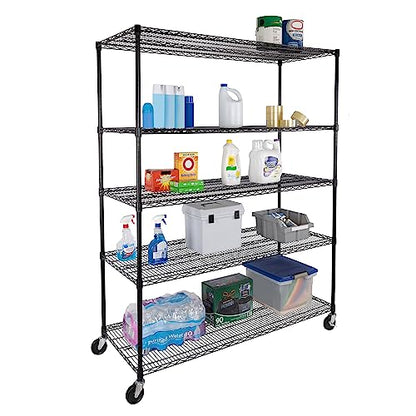 UltraDurable 5-Tier NSF Steel Wire Shelving, 60"W x 24"D x 76"H, Black - color: Black, size: 5-Tier Shelving, 60" W x 24" D