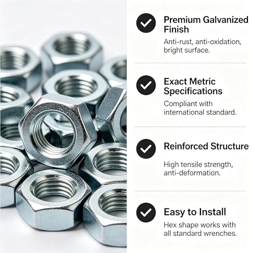 5 Sizes 22pcs Hex Nuts Assortment Kit,M10 M12 M14 M16 M18 Galvanized Metric Assorted Hardware Nuts Sets - size: M10-M18(22pcs)