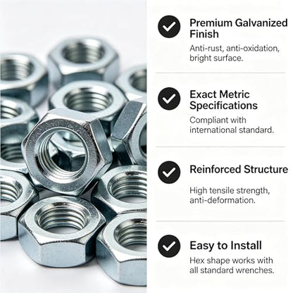 5 Sizes 22pcs Hex Nuts Assortment Kit,M10 M12 M14 M16 M18 Galvanized Metric Assorted Hardware Nuts Sets - size: M10-M18(22pcs)