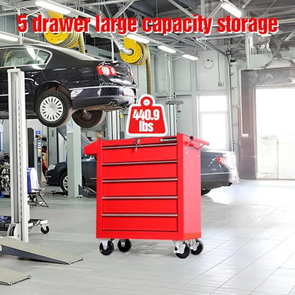 Tool Chest Heavy Duty Cart Steel Rolling Tool Box 5 Drawer Cart (TZ35 Red) - color: Red