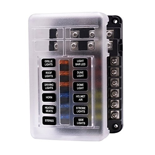 BlueFire 12 Way Blade Fuse Box Fuse Box Holder Standard Circuit Fuse Holder Box Block with LED Light Indication & Protection Cover for Car Boat Marine Trike Car Truck Vehicle SUV Yacht RV - color: 12 Way
