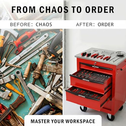 Rolling Tool Chest,Stainless Steel Worktop,Red,4‑Drawer - color: Red, size: 4-Drawers