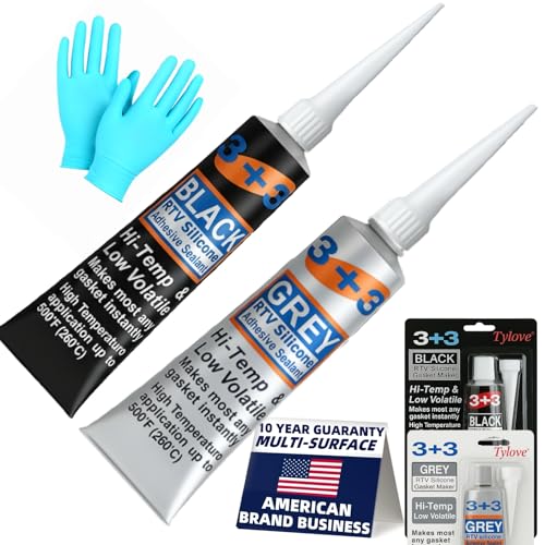 RTV Silicone Gasket Maker - High Temp 590°F Oil Resistant, Black - Professional Formula for Engine Oil Pan, Valve Cover, Transmission Housing - Non-Corrosive, Fast, No Drip Application (Black+Grey) - color: Black+Grey