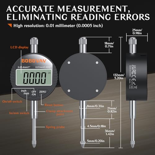 0-1"(0-25mm)/0.0005"(0.01mm) Digital Dial Indicator,Inch/MM Switch