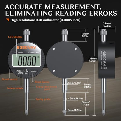 0-1"(0-25mm)/0.0005"(0.01mm) Digital Dial Indicator,Inch/MM Switch