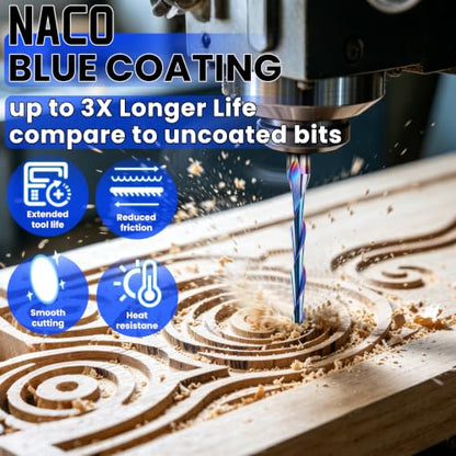 HQMaster 1/8" Shank CNC Router Bits 2 Flute Upcut CNC Bit End Mill 10pcs - size: 0.08"CED x 1/8"SD x 11/16"CEL x 1-1/2"OA
