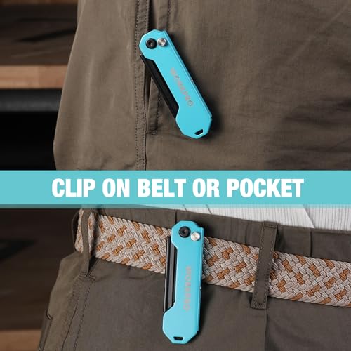 WORKPRO EDC Folding Utility Knife, Mini Box Cutter with Quick Open Axis Lock, Quick Change Blade Razor Knife, Foldable Small Pocket Knife with Belt Clip - color: Blue