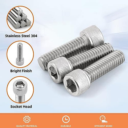 1/4-20 x 1 Socket Head Cap Screws, Allen Socket Drive, Stainless Steel 18-8 (304), Fully Threaded, Bright Finish, Pack of 25 - size: 1/4-20 x 1"