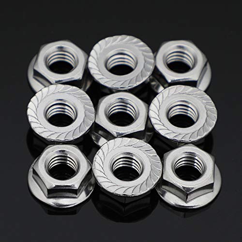 1/4-20 Serrated Flange Hex Lock Nuts Locknuts, Stainless Steel (304) 18-8, Bright Finish, Pack of 50 - color: Silver, size: 1/4-20