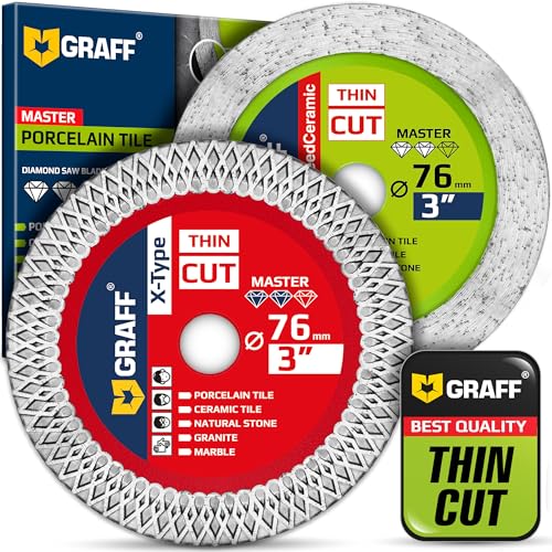 3 Inch Tile Blade for Grinder 3/8 Arbor – Super Thin Diamond Saw Blade for Smooth Cutting Porcelain Ceramic Granite Marble Tile – Diamond Cutting Wheel for Hard Tile GRAFF (2 Pack) - size: SET 3 Inch (76 mm)