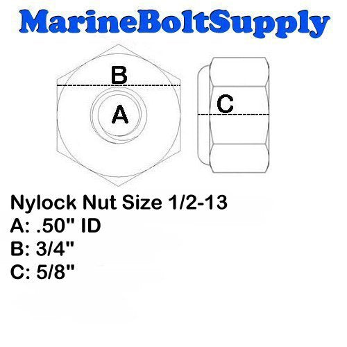 Superior Grade/Type 316 Stainless Steel Nylon Insert Lock Nuts - Marine Bolt Supply (1/2-13 (Pack of 10pcs)) - size: 1/2-13 (pack of 10pcs)