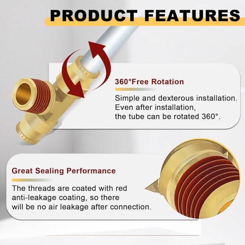 Siptenk 3/8" OD Tube x 3/8" NPT Thread Tee Brass Push to Connect Fittings - color: 3/8" OD & 3/8" NPT Tee