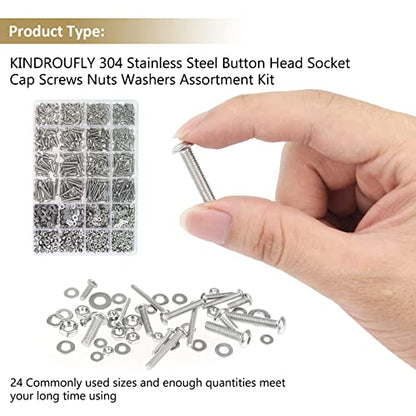 1285 Pieces M2 M2.5 M3 M4 Button Head Socket Cap Screws Nuts Washers Assortment Kit, 304 Stainless Steel, Fully Machine Thread - size: M2 M2.5 M3 M4, style: Button Head