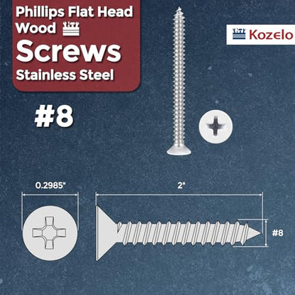 50pcs Phillips Wood Screws #8x2 304 Stainless Steel White Head - color: White Head, size: #8x2"