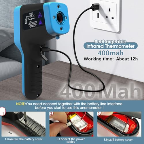Infrared Thermometer Gun Rechargeable, -58℉~2912℉ High Temp Laser Industrial Thermometer, D:S=30:1 Touch Button Waterproof Pyrometer, Digital IR Temperature Gauge with Type-C Port (NOT for Human)