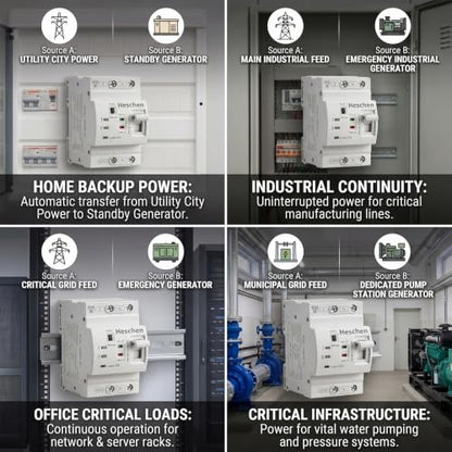 Heschen 63A Dual Power Automatic Transfer Switch 2P 110V DIN Rail ATS - size: 110V 2P