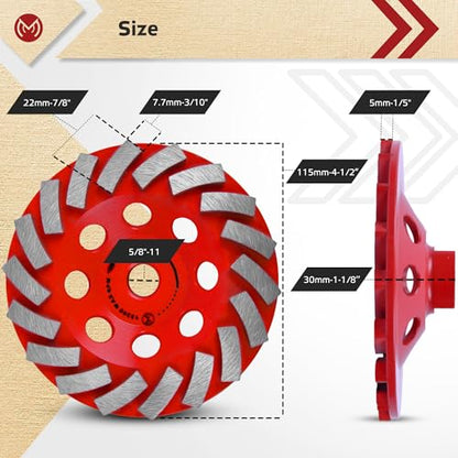 Diamond Grinding Wheel 4 1/2 inch for Angle Grinder, Concrete Grinding Wheel 18 Segments, Cup Grinding Wheel, Turbo Row Diamond Cup Wheel for Grinding Concrete, Cement, Masonry - Medium Bond