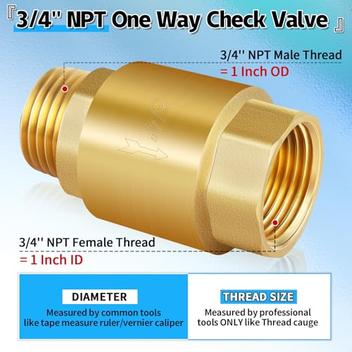 Boltigen 3/4" Brass Check Valve, NPT Spring One-Way Backflow Preventer - size: 3/4" Female * 3/4'' Male