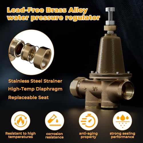LF25AUB-Z3 3/4-Inch Water Pressure Reducing Valve for Residential, Commercial, and Industrial Use - Water Pressure Regulator Adjustable 25–75 psi, Max 300 psi