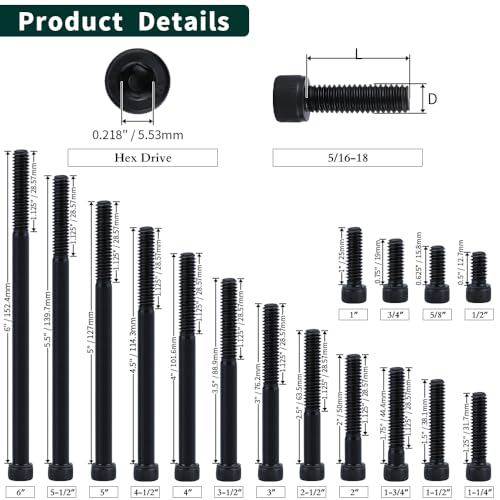 5/16-18 x 1-3/4" Socket Head Cap Screws Bolts, 12.9 Grade Alloy Steel, Black Oxide Finish, Allen Hex Drive, Partial Thread, 10 PCS - size: 5/16-18 x 1-3/4"