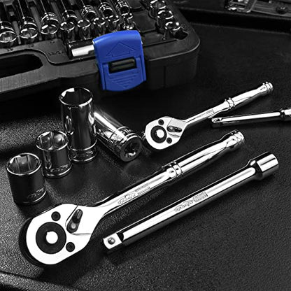 EPAuto 69 Pieces 1/4-Inch & 3/8-Inch Drive Socket Set, Pear Head Ratchet - size: 69 Pieces