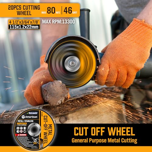AMARTISAN 30-Pack Angle Grinder Wheels & Flap Discs 4-1/2" Inches - 20 Pack 4.5"x1/4"x7/8" Cut off Wheels, 5 Pack 4.5"x7/8" 80 Grit Flap Discs, 5 Pack 4.5"x3/64"x7/8" Grinding Wheels ﻿