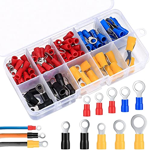 102 Pcs Disconnect Electrical O Ring Crimp Terminals Connectors Assortment Kit, Mixed Quick Wire Connectors, Insulated Electrical Wire O Ring Connectors