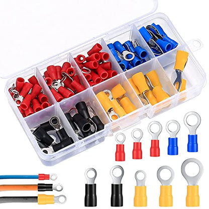 102 Pcs Disconnect Electrical O Ring Crimp Terminals Connectors Assortment Kit, Mixed Quick Wire Connectors, Insulated Electrical Wire O Ring Connectors